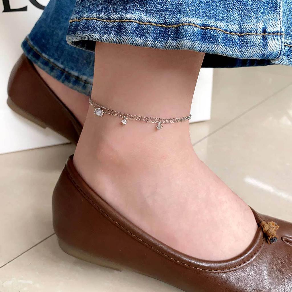 Geometric Square Zircon Anklet Simple Design Sense Niche Foot Chain Femininity High-End Foot Decoration