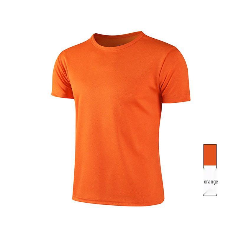 

Мужская футболка из ледяного шелка с коротким рукавом и круглым вырезом, быстросохнущая - однотонная с принтом логотипа, для рабочей одежды и рекламы. 4XL оранжевый