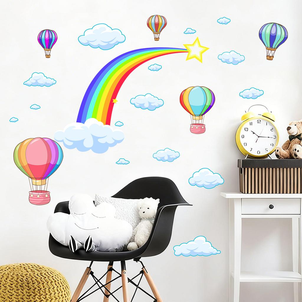 Rainbow Cloud Hot Air Balloon Wall Sticker Creative Decal for Living Room Bedroom Nursery Kids Room Wall Decor