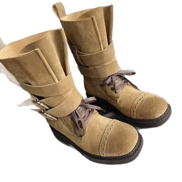Fashion NEW Women's Classic Casual Mid Calf Boots Leather Boots Woman Thick Sole Round Toe Square Heels Knight Short Boots Woman