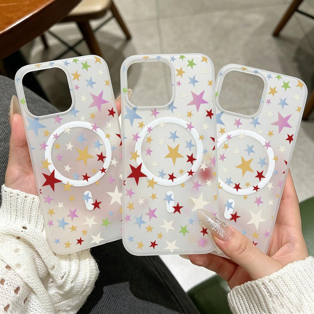 Colorful big stars for Apple 17promax/16 /15 magnetic matte mobile phone case personality 14 simple