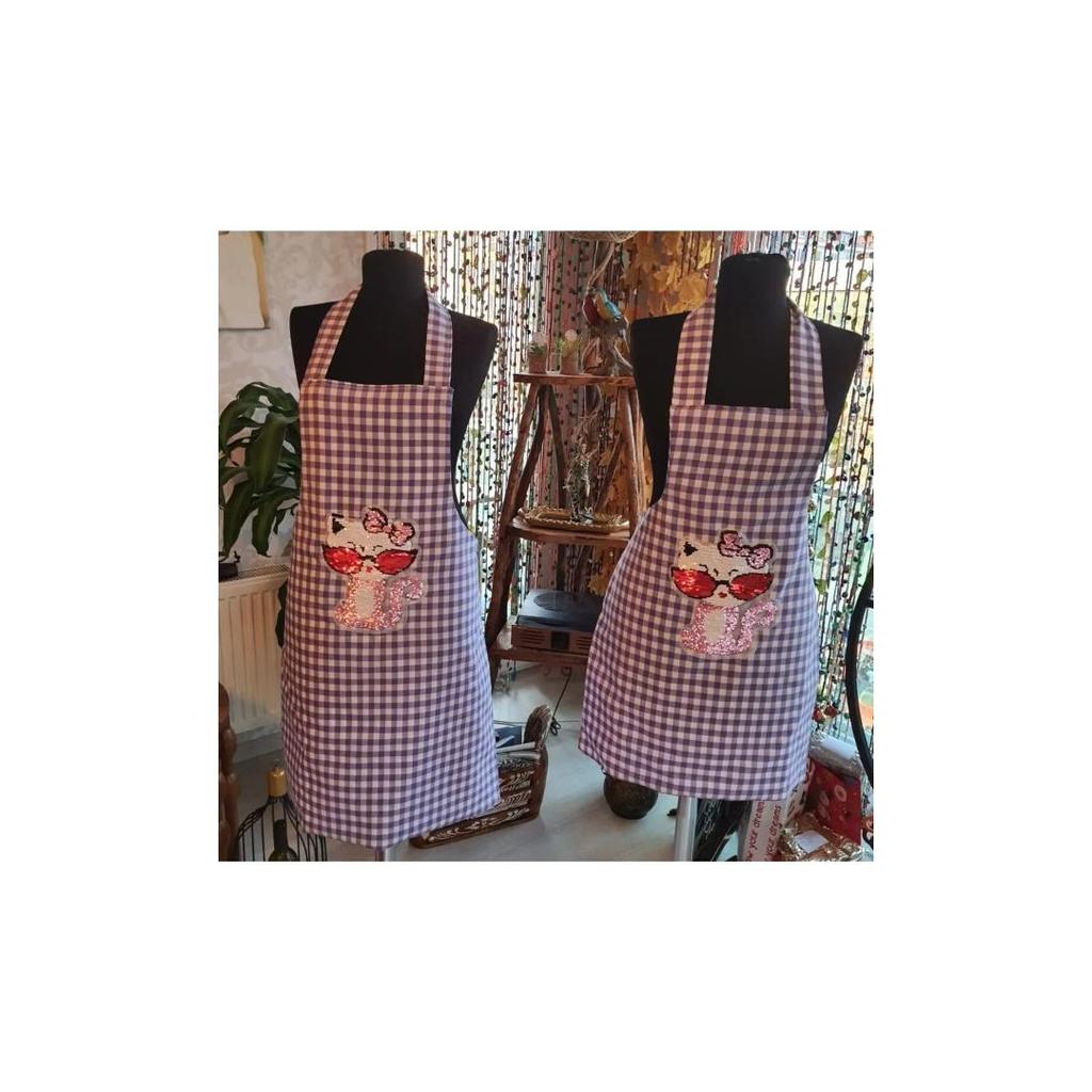 Denim-Katze Küchenschürze Für Frauen – ärmellos, Polyester/Baumwolle, Wasserabweisend, Größe M