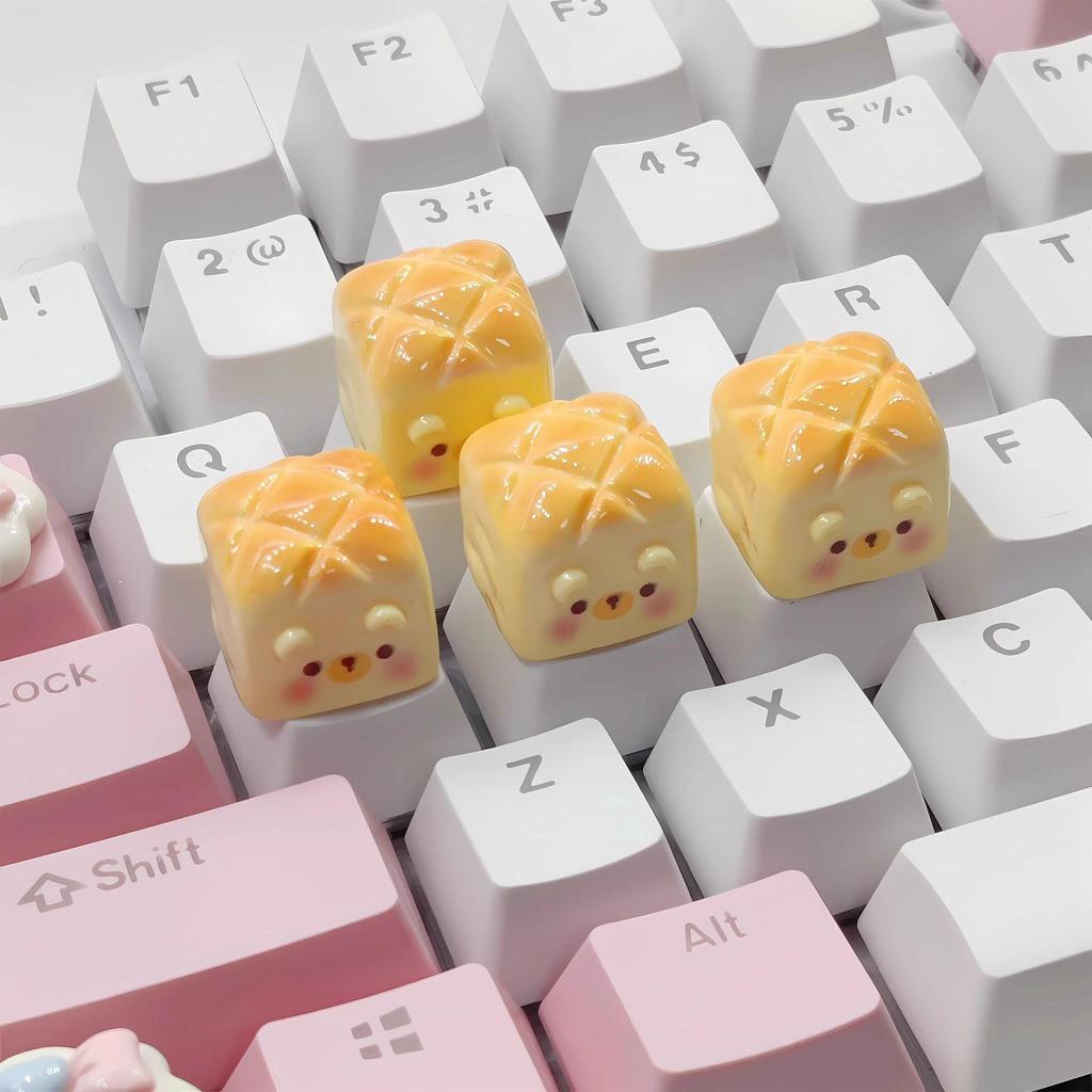 Three-Dimensional Bear Bread Keycaps: Cute Embossed Stickers for Keyboard