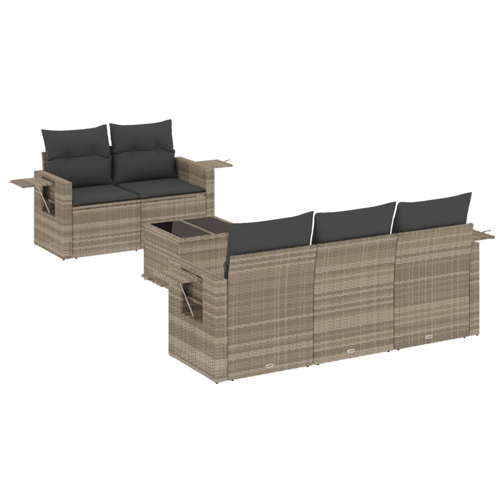 6 Piece Garden Sofa Set with Cushions Light Grey Poly Rattan