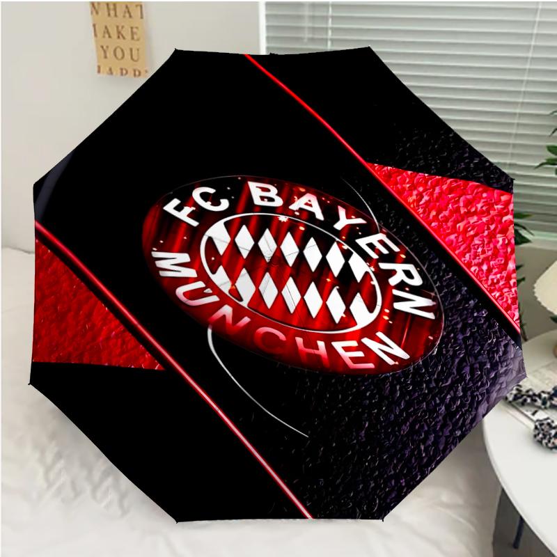 FC Bayern München Logo Print Automatic Umbrella, 8 Rib Iron Frame, Plastic Handle, Suitable for Outdoor Travel &Daily , Ideal Gift