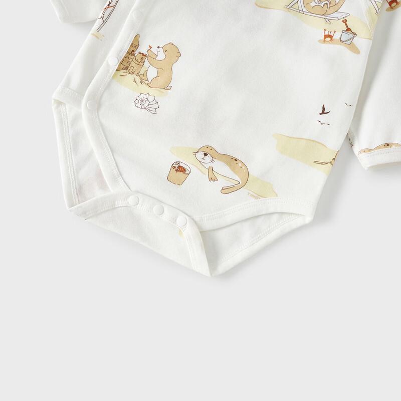 TONGTAI Pure Cotton Long-Sleeve Baby Bodysuit with Double-Layer Belly Protection