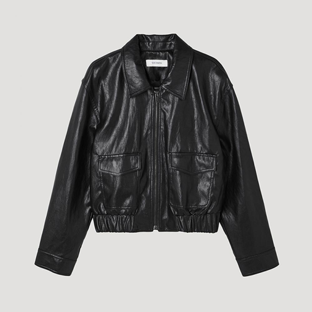 

[shins Miss] Fake Leather Banding Flap Pocket Jumper Swwjpp12050 Bk blacks/66