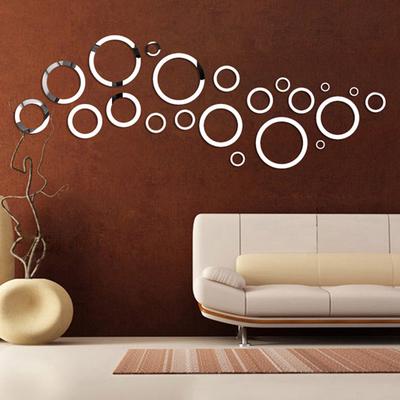 24PCS 3D Circles Mirror Wall Sticker DIY Decal Vinyl Mural Home Decor Removable