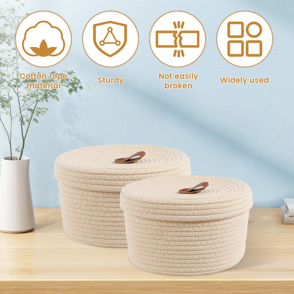 2Pcs Solid White Home Organization And Storage Children Toy Storage Baskets Cotton Rope Woven Laundry Basket Sundries Organizer
