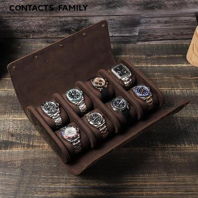 Vintage Crazy Horse Leather Watch Storage Box, 8 Handmade Slots for Nostalgia Lovers.