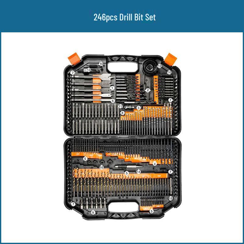 

Набор из 246 предметов сверл и бит для шуруповерта с аксессуарами для открывания отверстий в бетоне