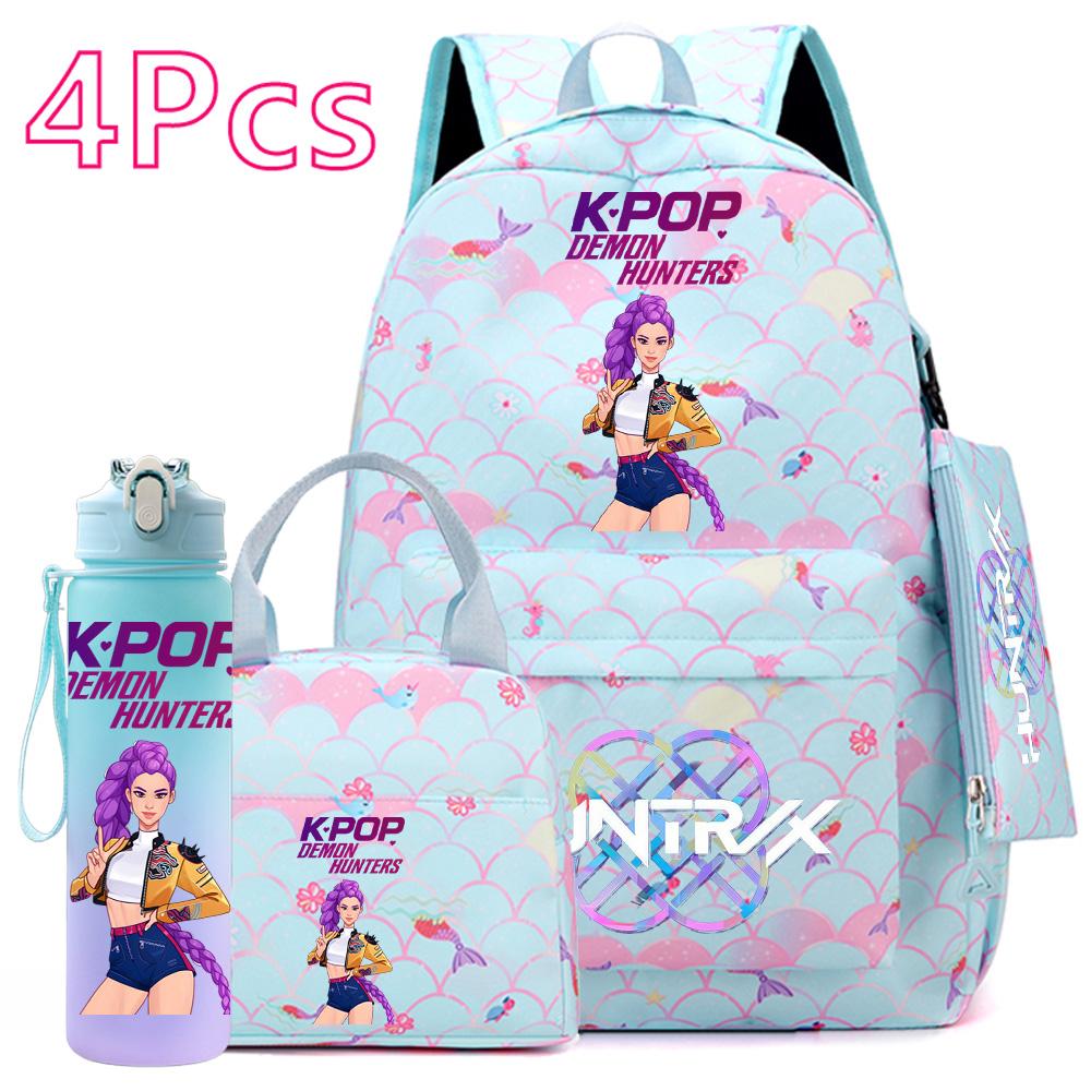 4 Stück/Set Anime KPOP Bedruckter Rucksack mit Handtasche Federmäppchen 750 ml Wasserflasche für Teenager Schüler Junge Mädchen Große Kapazität Schultasche Schultasche