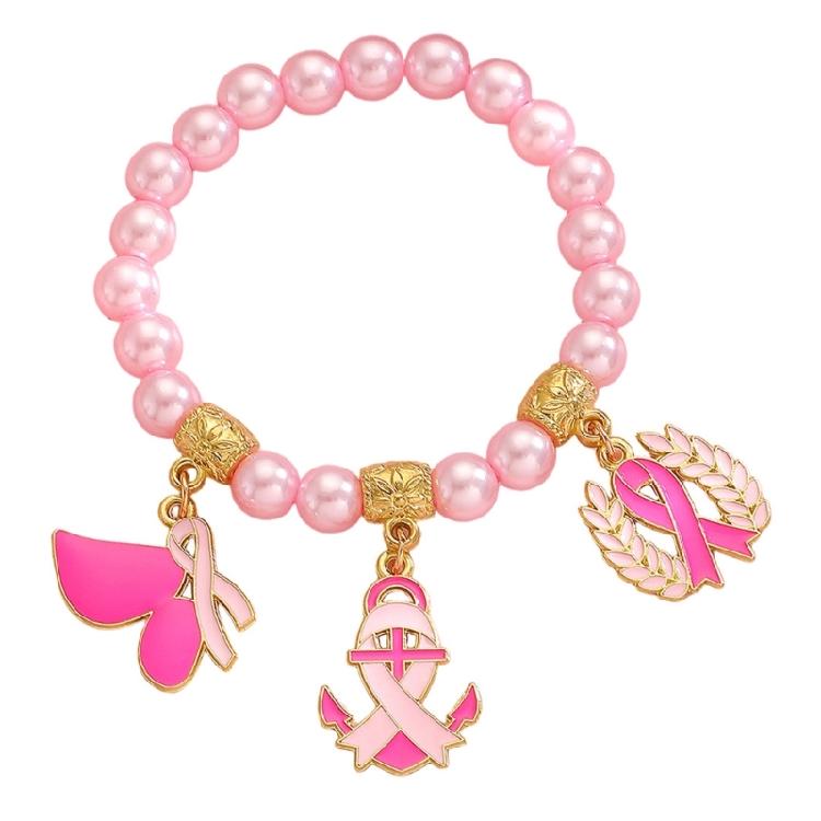 

Meaningful Pink Awareness Bracelet Adjustable Beads Ribbon Wheat Charm Alloy Women Jewelry Wrist Accessories