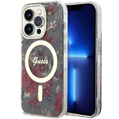 Etui Do iPhone 14 Pro Guess Hardcase Flower MagSafe Zielone