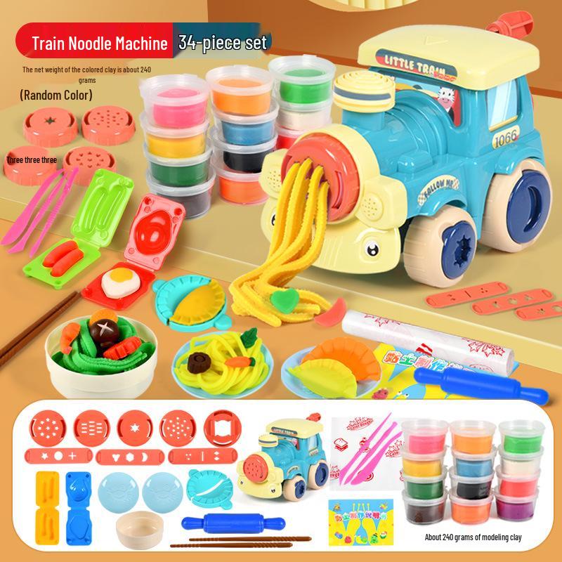 Children s Inertial Train Noodle Maker & Ice Cream Mold – Wheat Flour Colored Clay Playset for Boys & Girls.