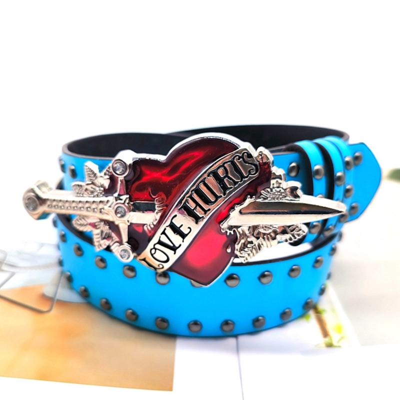 Heart Buckle Waist Belt Jeans Waistband Punk Style Studded Belt Waistband for Street Player Country Girls