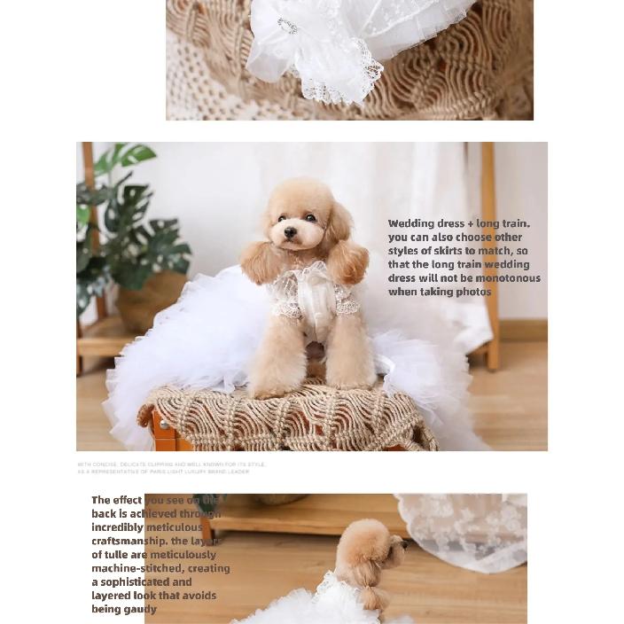 Handmade White Pet Princess Dress Small Dog Dress Pet Teddy Original Wedding Solid Colour Skirt Fashionable Dog Clothes