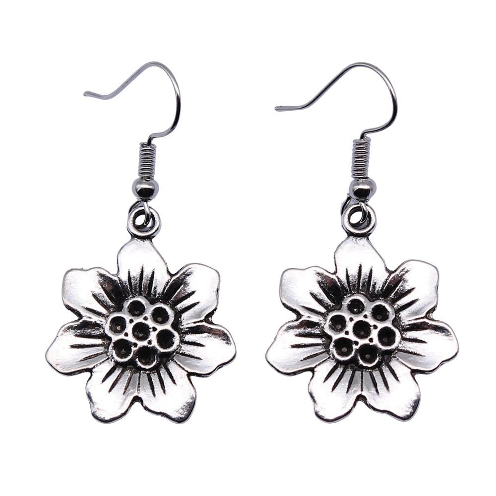 Circle Frame Flowers Dangle Earrings Romantic Floral Female Drop Jewelry