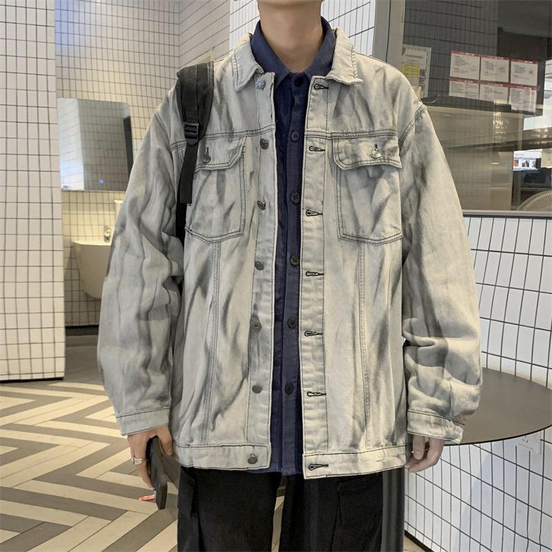 Men's Retro Tie-Dye Denim Jacket - Loose Casual Spring/Autumn Workwear Trend