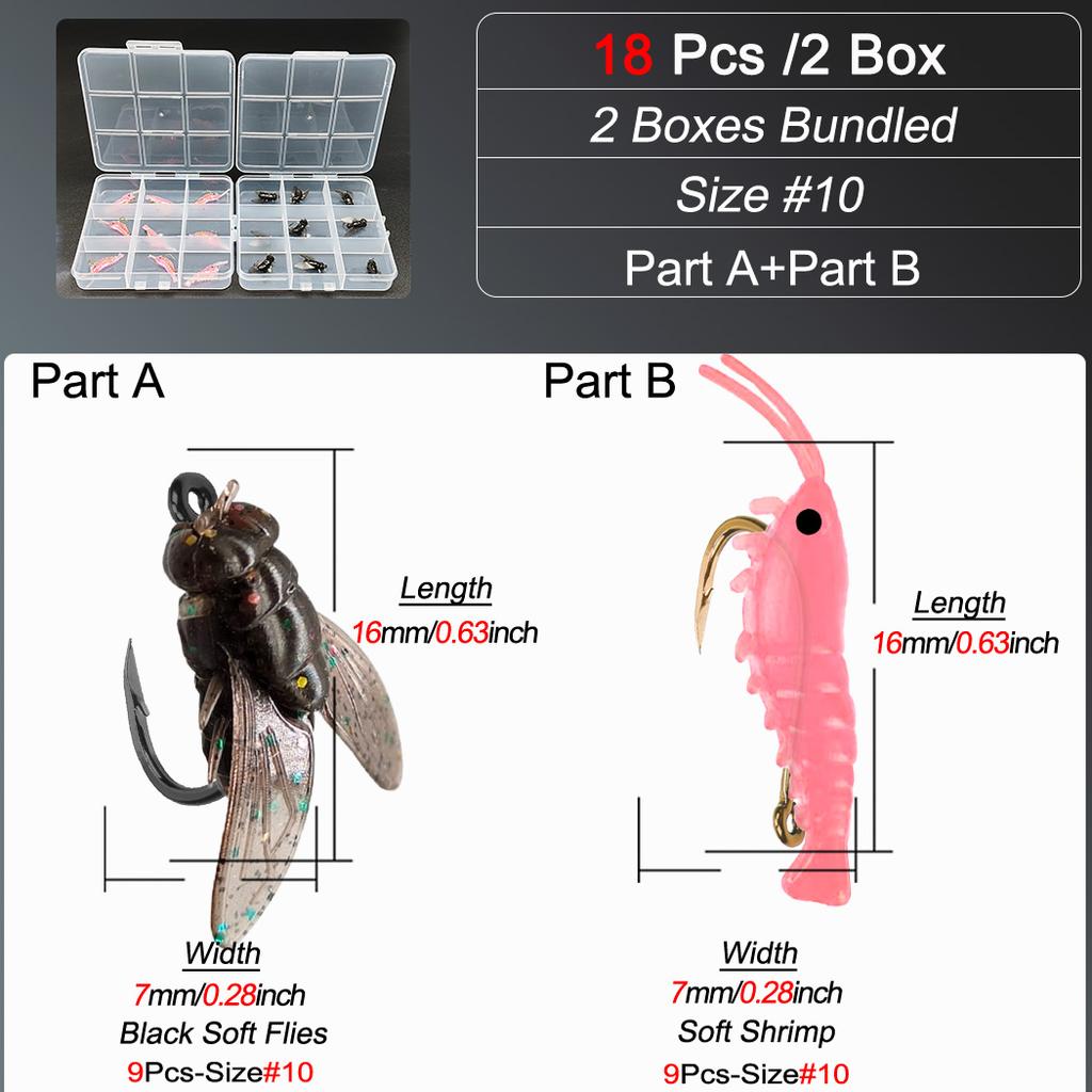 Fly Fishing Flies 18Pcs-2 Boxs Bundle 3 Different Styles Wet Flies Bait for Catching Fish Like Trout/Bass Etc In Fresh Water