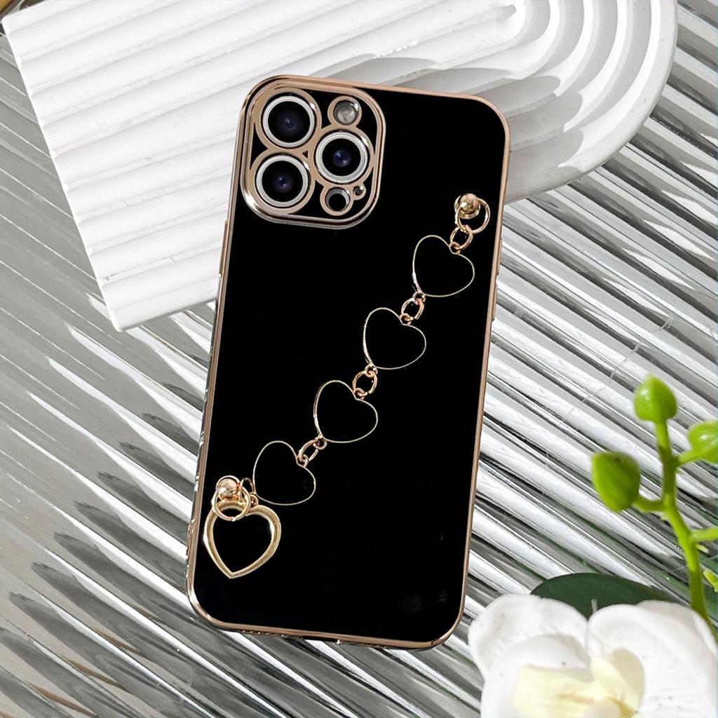 Plating Love Heart Bracelet Chain Phone Case For Samsung Galaxy S26 S2 Ultra S24 S23 FE S22 S21 S20 S10 Plus Back Cover