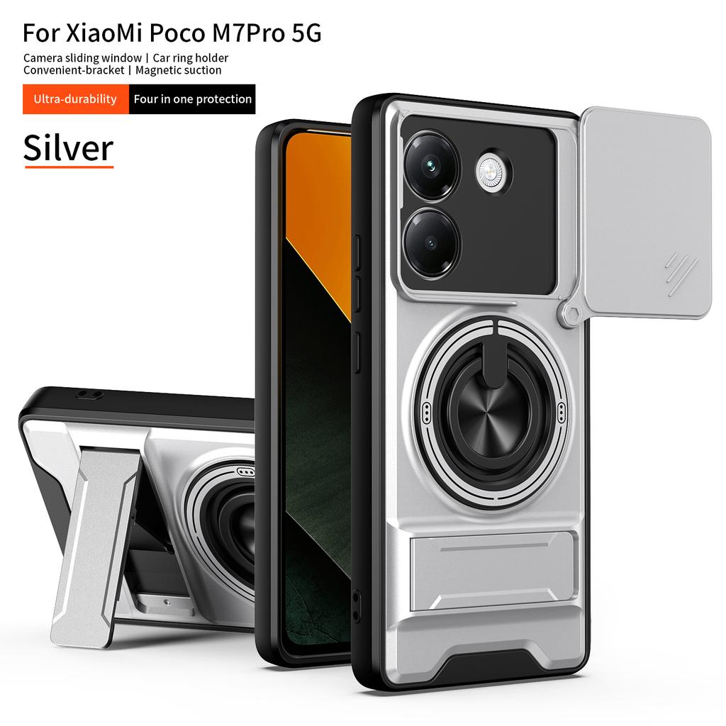 Funda for POCO M7 Pro 5G Case Rotatable Slide Camera Protection Ring Stand Shockproof Cover Capa Funda