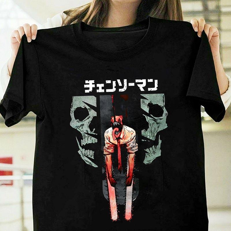 Anime Short-sleeved T-shirt Men's and Women's Printing Summer Trend Chainsaw Man Casual Loose Men's and Women's Pure Cotton Top