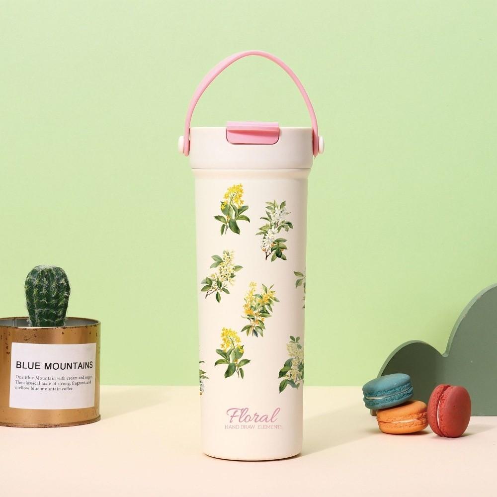 Portable Bowknot Insulated Cup Stainless Steel Solid Color Vacuum Mug Handle Thermal Car Coffee Cup Travel