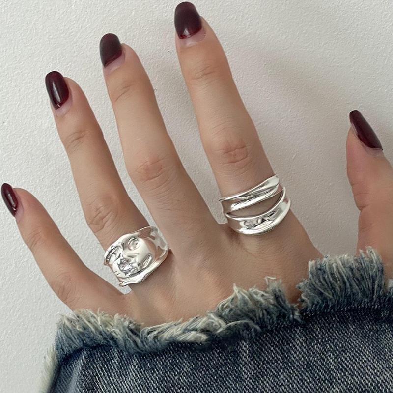 Wide Band Geometric Double Layer Open Ring for Women - Trendy Stackable Fashion Accessory