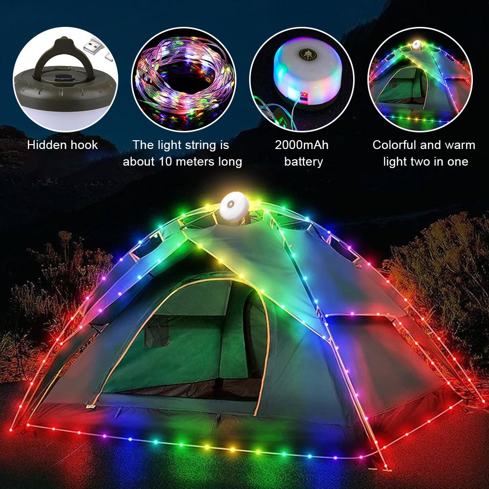 Camping Lantern with String USB Rechargeable IP44 Waterproof Portable LED Tent Light 5 Lighting Modes 2900-3100K for Tent Garden