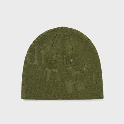 Debossed No Cuff Beanie Olive