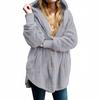 Women's Fashion Solid Color Pocket Button Hooded Plush Coat