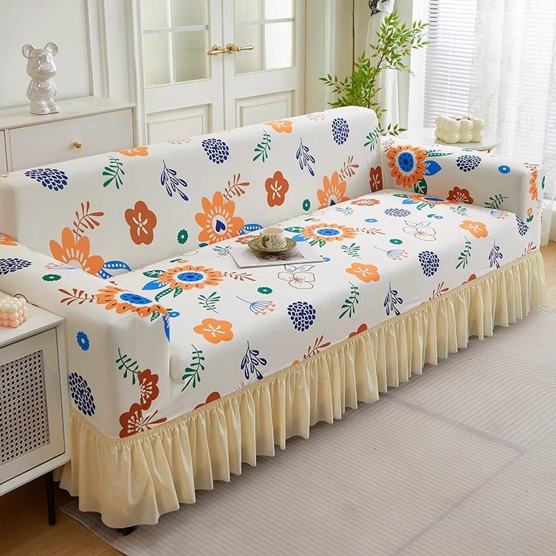 All inclusive Elastic Ice Silk Sofa Cover New Summer Style Anti Cat Scratch Skirt Hem Summer Straight Line Anti Slip Sofa Cover