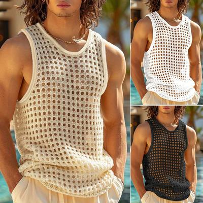 Amerikanischer Stil Mode Herren Urlaubsstil Hohle Netzwesten Sexy Lässig Sommer Ärmellose Tanktops für Männer