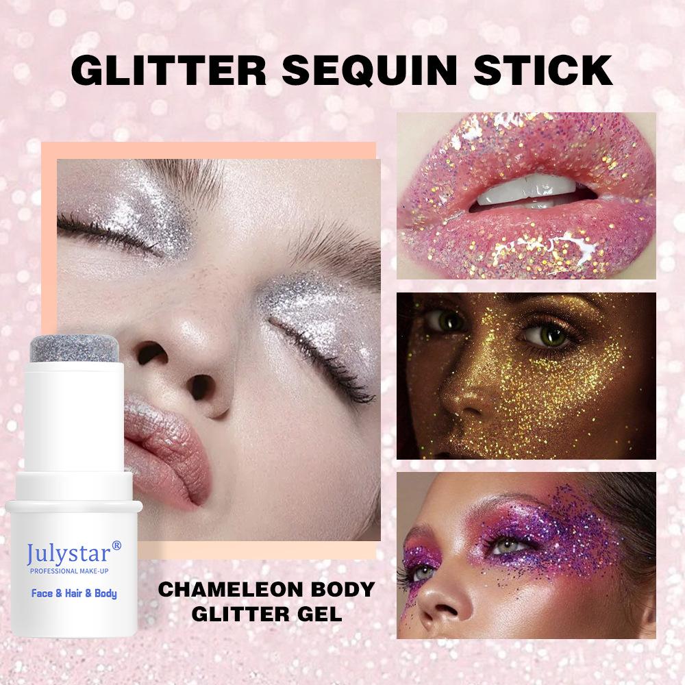 Julystar 8 Colors Face and Body Glitter Stick Festival Makeup Chunky Sparkle Eyeshadow Highlighter Shimmer Cream for Party Stage Rave Cosmetics