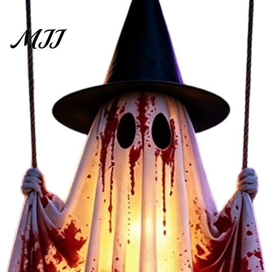 Remote Control LED Ghost Hanging Swing Halloween Decoration, Spooky Light Up Large Swinging Courtyard Decoration with Blood Fabric for Porch Yard Tree