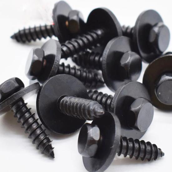 10 Pcs Self Tapping Screws with Integrated Gasket Black Hex Head Self-Tapping Screws with Plastic Retainer Clips Anti-Rust Coating Design for