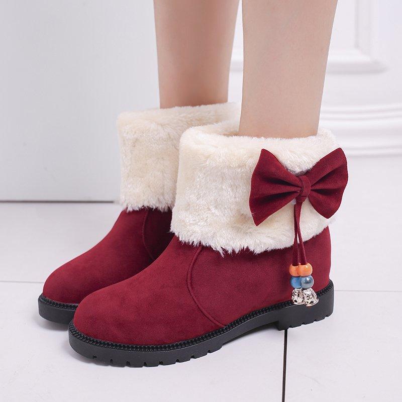 Winter Snow Boots Women's New Round Head Flat Bottom Bow Cotton Shoes Short Tube Velvet Student Women's Boots