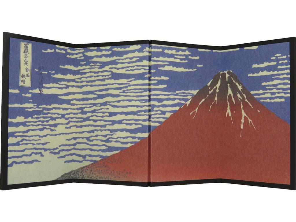 Poster art panel mini folding four H120 x W270 Clear Katsushika screen, panels, [Fine Wind, Weather, Hokusai]