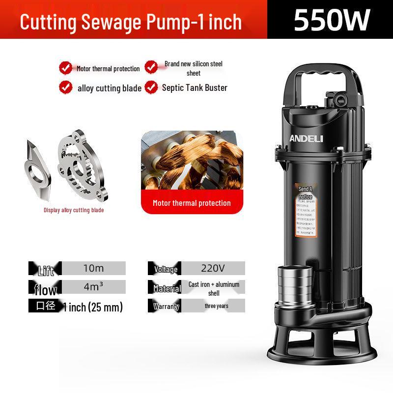 220V Kupfer Klärgruben-Schneidpumpe für Toiletten, Abwasser, Schlamm und Wasser - Ideal für den Hausgebrauch und die Landwirtschaft