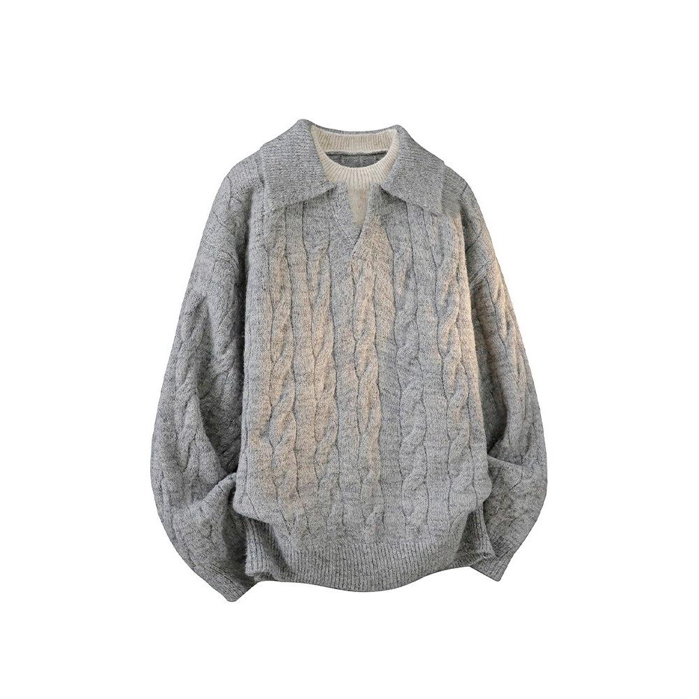Men's Old Money Style Two-Piece Look Lapel Sweater – Autumn/Winter Warm Loose Casual Knitwear
