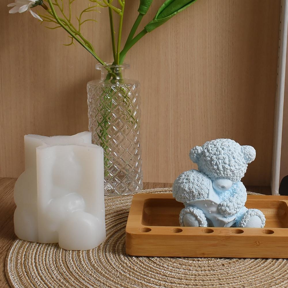 DIY Hug Heart Rose Teddy Bear Candle Mould for Aromatherapy Gypsum Candle Resin Statue Making Ideas Handicraft Gift