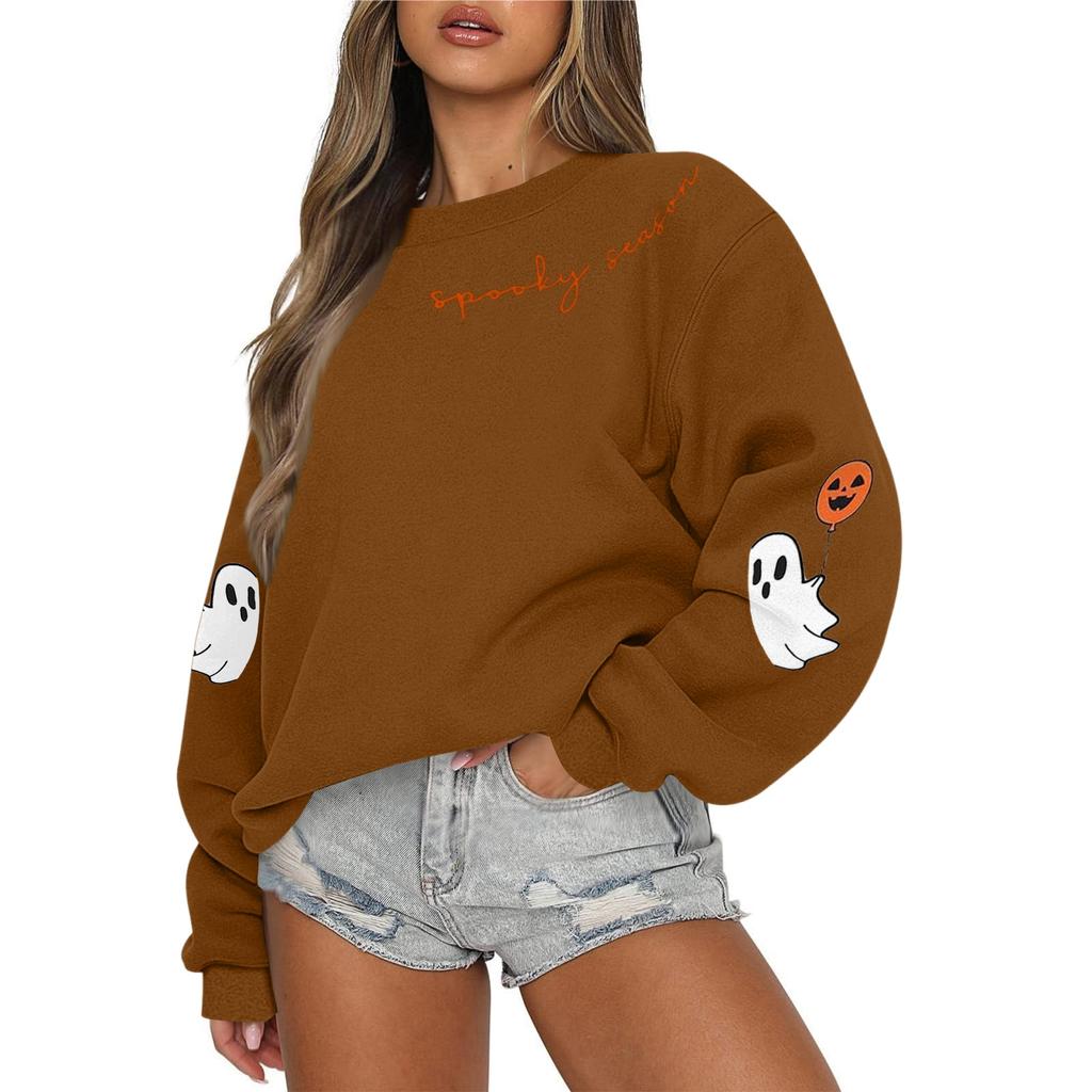 Women's Casual Fashion Round Neck Long Sleeve Halloween Printed Sweatshirt