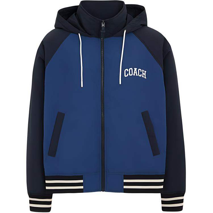 

Coach SS24 Color Block Hooded Zip Long Sleeve Jacket Men jackets Blue CT736-NV-BL S