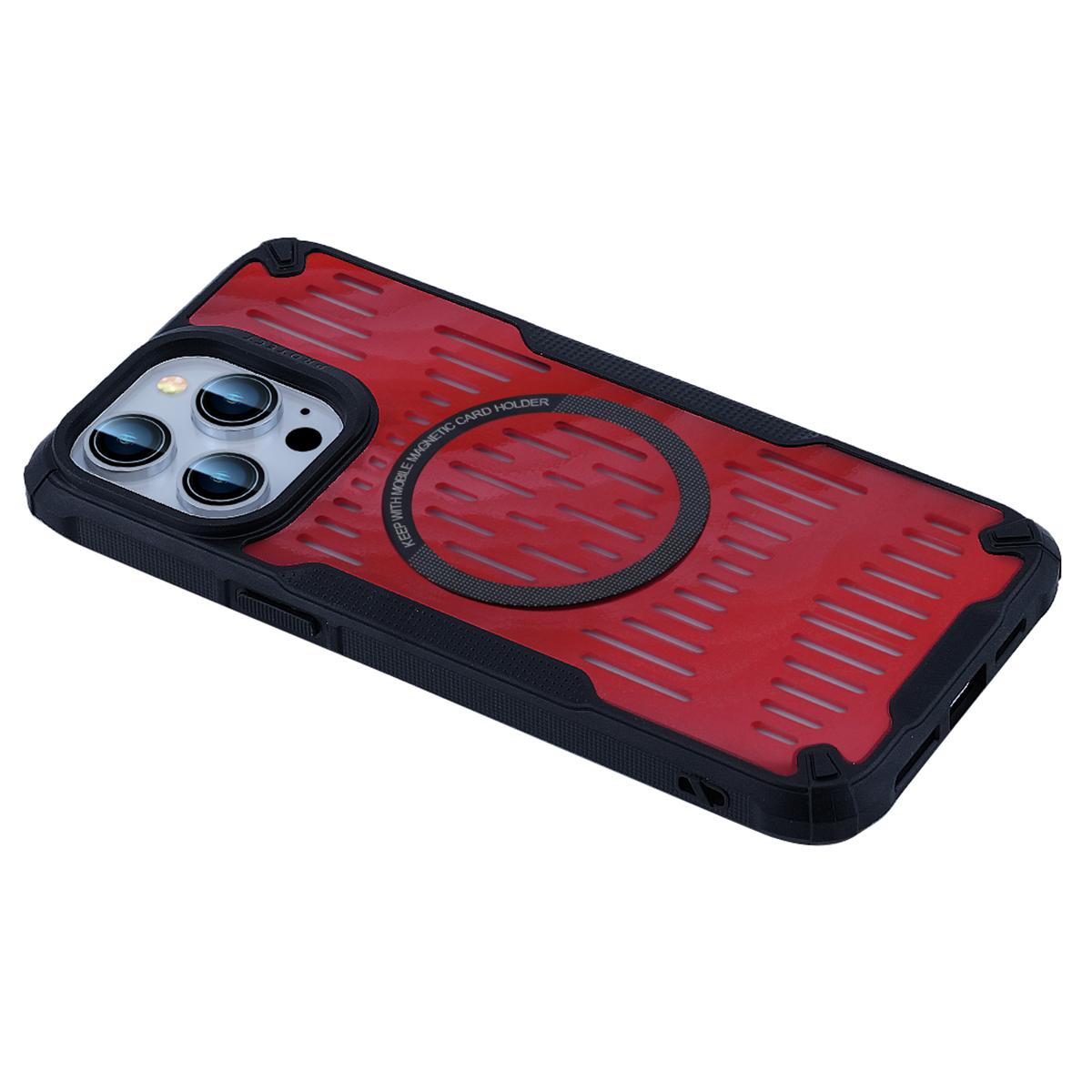 

For iPhone 13 Pro Max Case Heat Dissipation Hollow Magnetic Anti-Drop TPU+PC Phone Cover Compatible with Magsafe Red