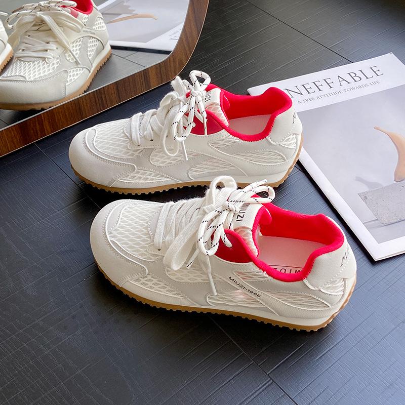 2025 summer new retro mesh breathable soft leather German training shoes women's versatile leisure sports flat Forrest Gump shoes women