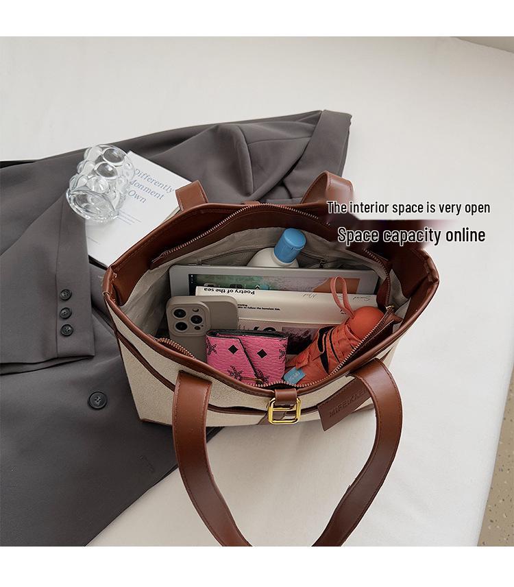 2025 Farbblock-Canvas-Tragetasche: Stilvolle, modische Umhängetasche mit großer Kapazität