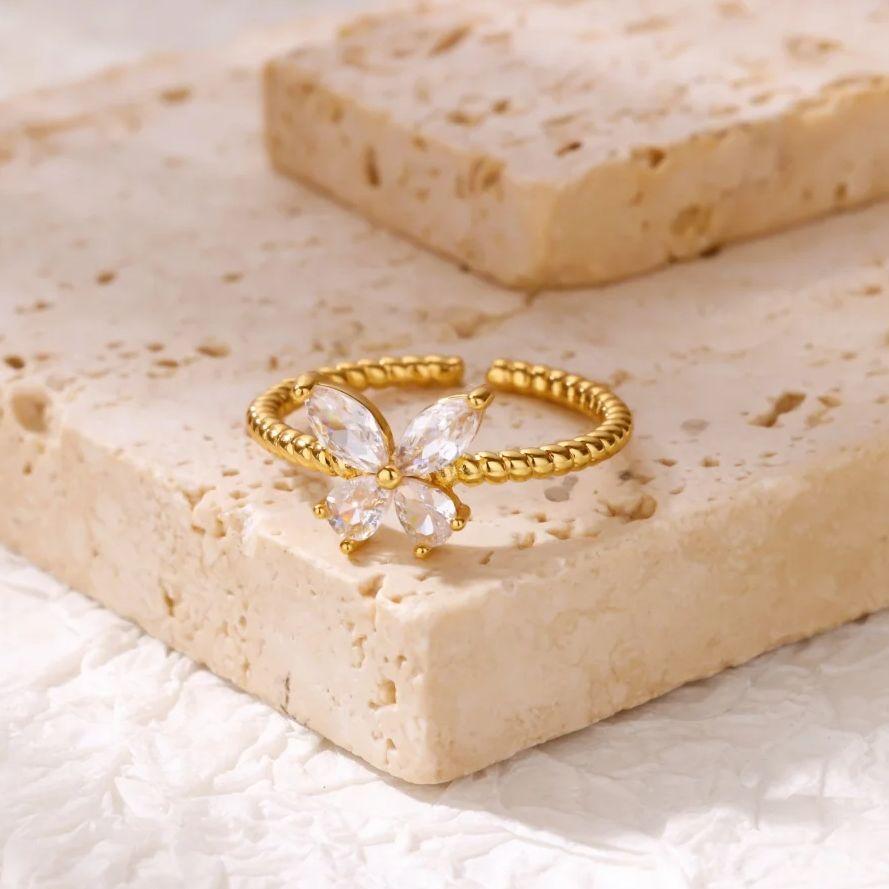 Zircon Butterfly Rings for Women Stainless Steel Adjustable Shiny Butterfly Ring 2025 Trend Wedding Couple Jewelry anillos