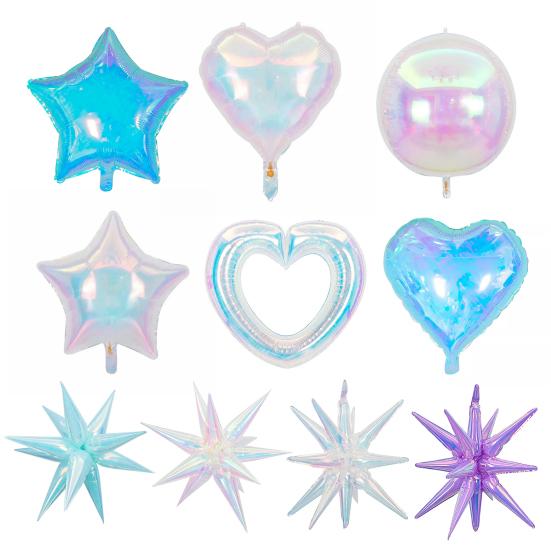 2 Pcs Iridescent 4D Balloons Large Holographic Foil Balloon Rainbow Mylar Aluminum Balloon for Birthday Wedding Baby Shower Party Decoration