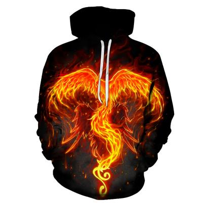 Popular 3D Men's Hooded Hoodie with Digital Printing Flame Phoenix Series Hoodie Loose and Versatile Top